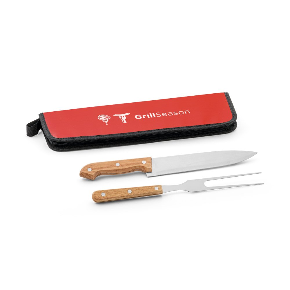 CUBAT. Kit churrasco em estojo em 210D com 2 utensílios em aço inox e madeira seringueira - Imagem 2