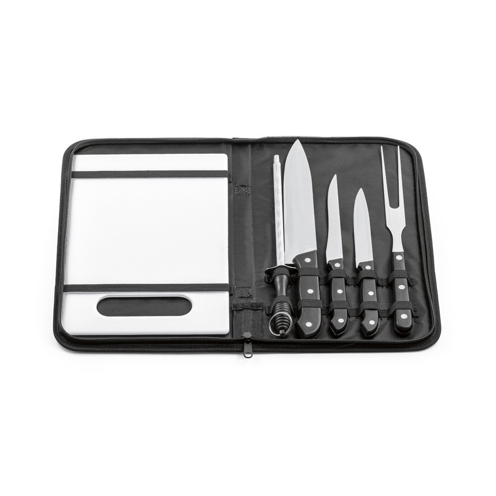 BOTALY. Kit churrasco em estojo de nylon 210D com tábua em PP e 5 utensílios em aço inox e PP - Imagem 2
