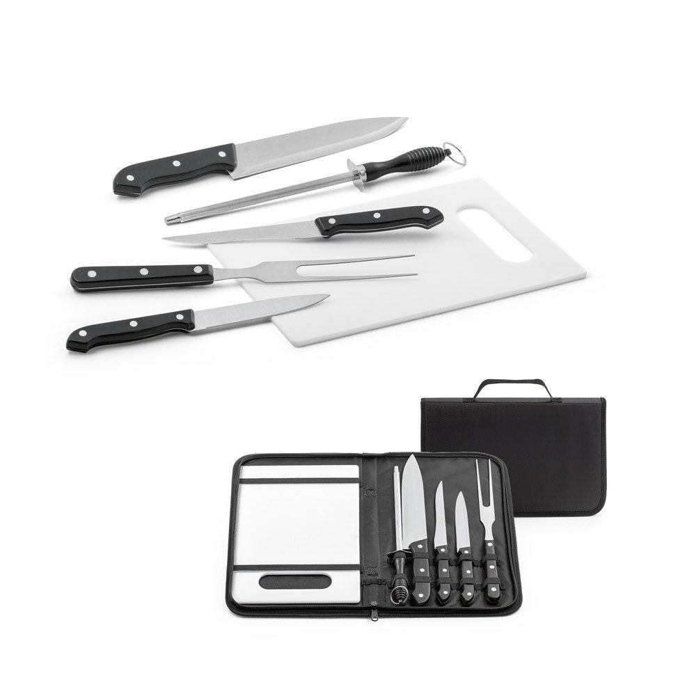 BOTALY. Kit churrasco em estojo de nylon 210D com tábua em PP e 5 utensílios em aço inox e PP - Imagem 5